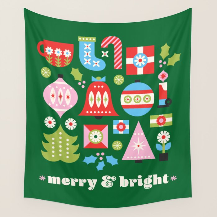 Merry & Bright Christmas | Green Wall Tapestry Gallery Image 4