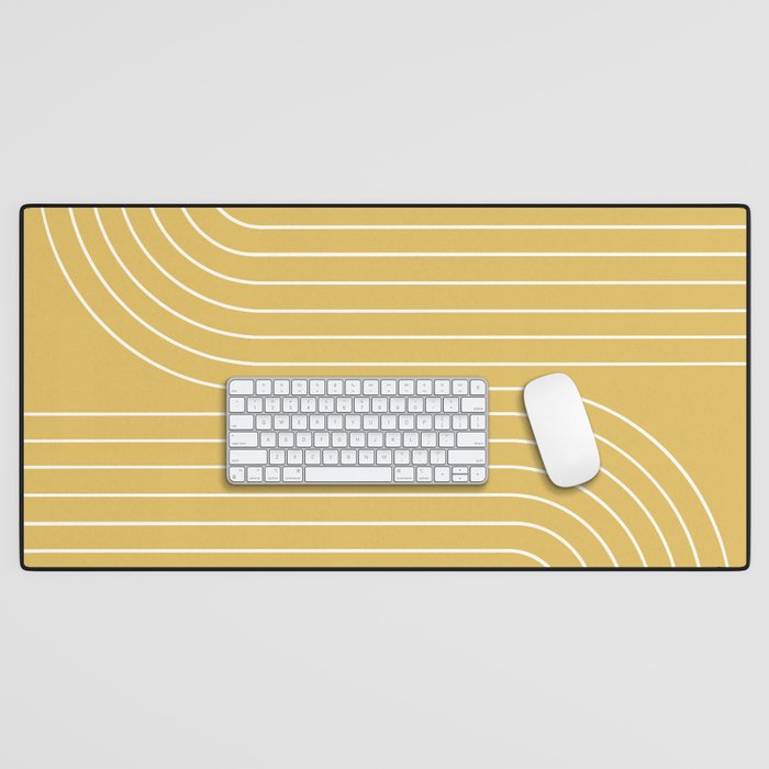 Minimal Line Curvature LXXIII Sunshine Yellow Mid Century Modern Arch Abstract Desk Mat Gallery Image 1