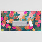 Abstract florals- pink and teal blue Desk Mat Gallery Image 1
