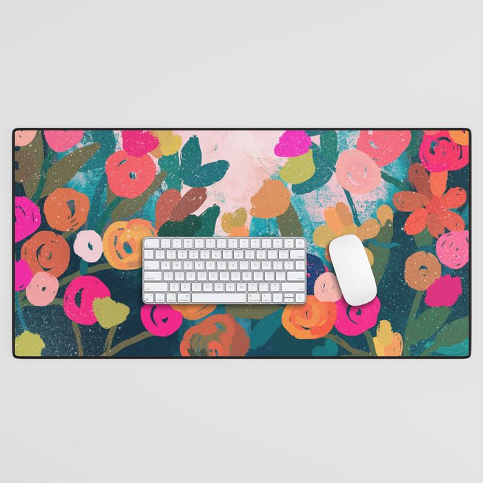 Abstract florals- pink and teal blue Desk Mat Gallery Image 1