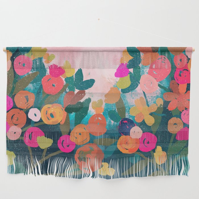 Abstract florals- pink and teal blue Wall Hanging Gallery Image 1