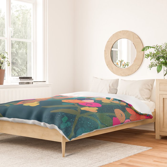 Abstract florals- pink and teal blue Duvet Cover Gallery Image 2