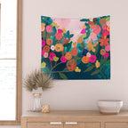 Abstract florals- pink and teal blue Wall Tapestry Gallery Image 2