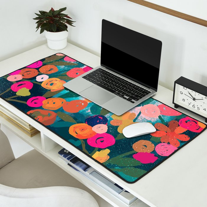 Abstract florals- pink and teal blue Desk Mat Gallery Image 2