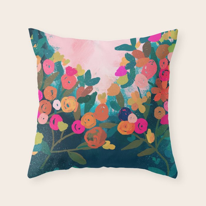 Abstract florals- pink and teal blue Throw Pillow Gallery Image 1