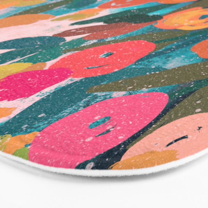 Abstract florals- pink and teal blue Bath Mat Gallery Image 3