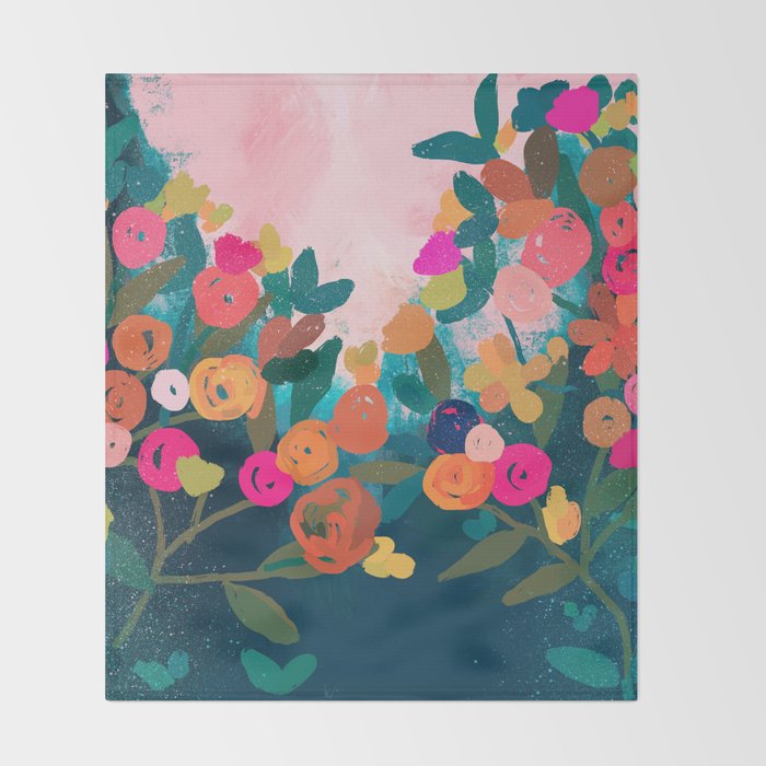 Abstract florals- pink and teal blue Throw Blanket Gallery Image 2