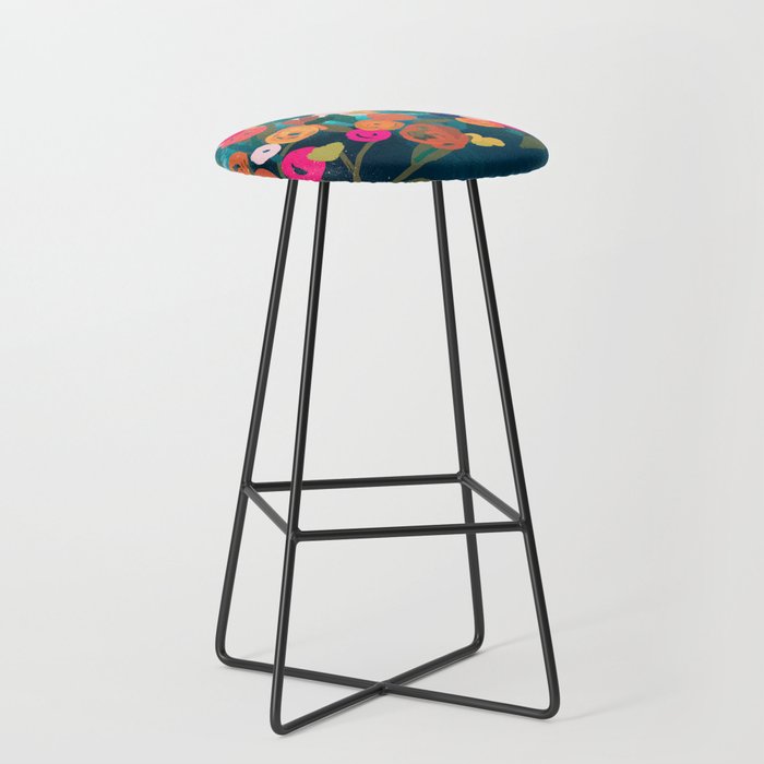Abstract florals- pink and teal blue Stool Gallery Image 1