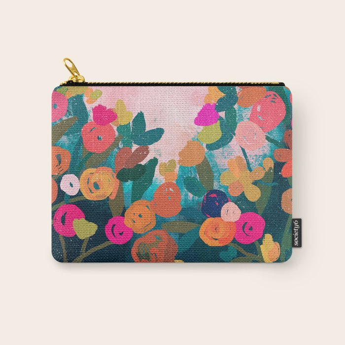 Abstract florals- pink and teal blue Carry All Pouch Gallery Image 1