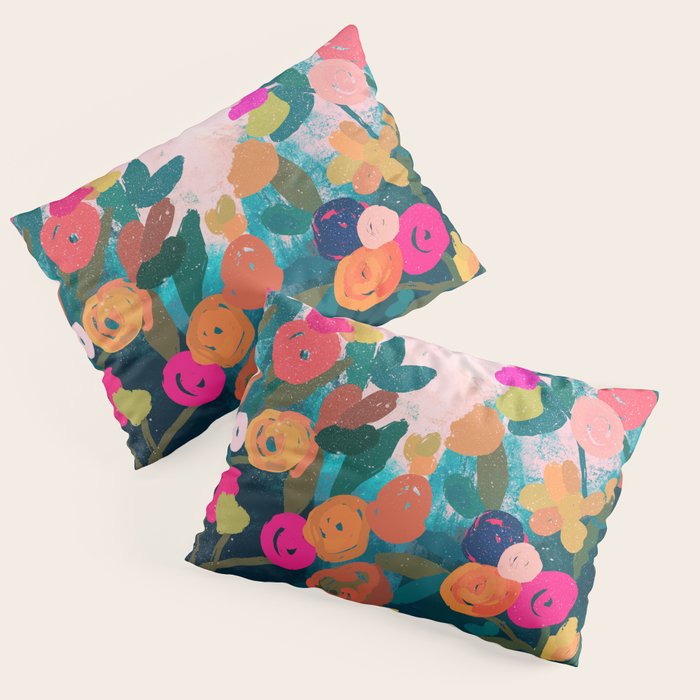 Abstract florals- pink and teal blue Pillow Sham Gallery Image 3