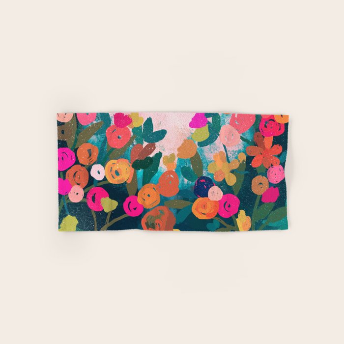 Abstract florals- pink and teal blue Bath Towel Gallery Image 1
