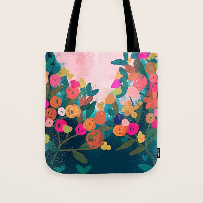 Abstract florals- pink and teal blue Tote Bag Gallery Image 1