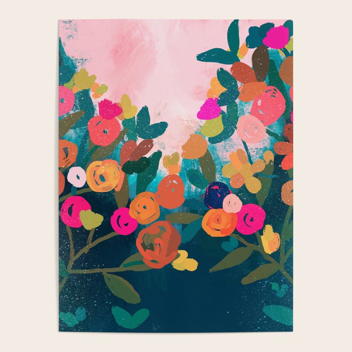 Abstract florals- pink and teal blue Poster Gallery Image 4