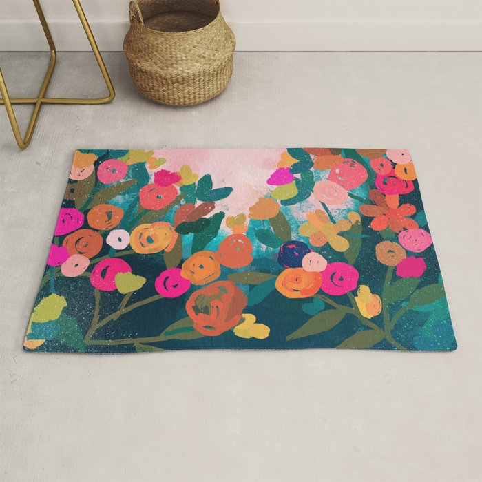 Abstract florals- pink and teal blue Rug Gallery Image 1