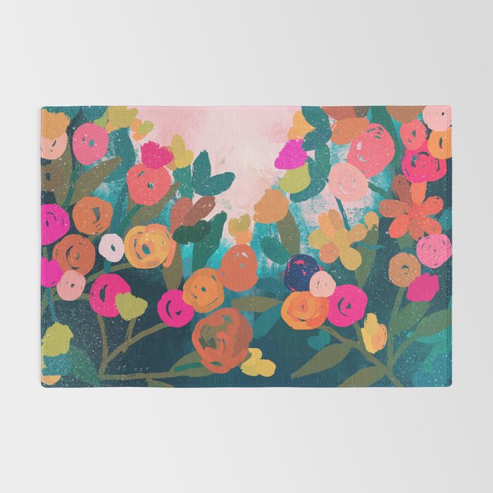 Abstract florals- pink and teal blue Rug Gallery Image 2