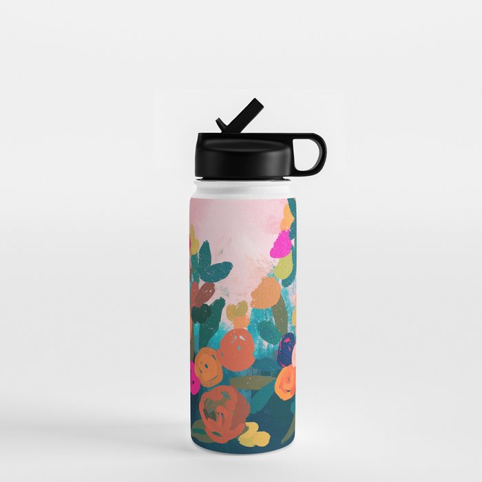 Abstract florals- pink and teal blue Water Bottle Gallery Image 1