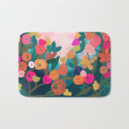 Abstract florals- pink and teal blue Bath Mat Gallery Image 1