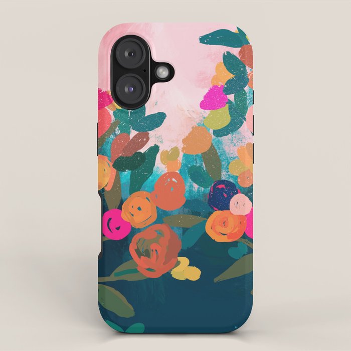 Abstract florals- pink and teal blue iPhone Case Gallery Image 1
