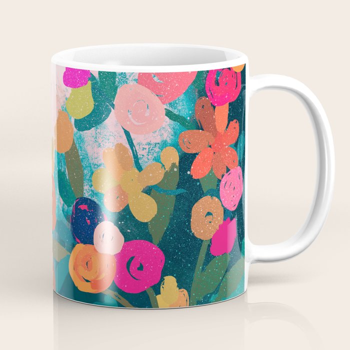 Abstract florals- pink and teal blue Coffee Mug Gallery Image 1