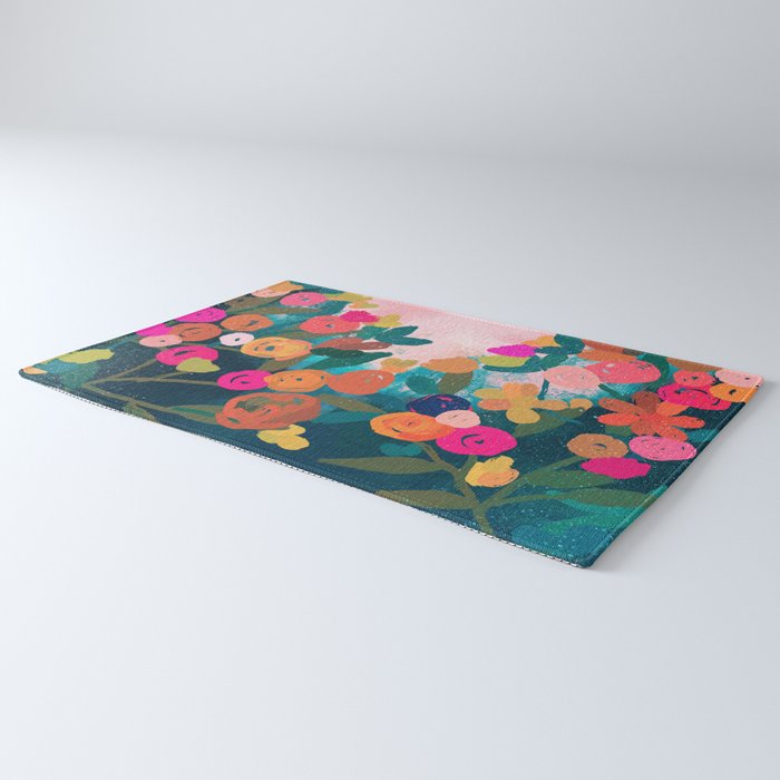 Abstract florals- pink and teal blue Rug Gallery Image 3