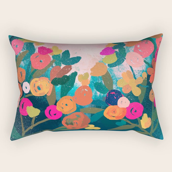Abstract florals- pink and teal blue Rectangular Pillow Gallery Image 2