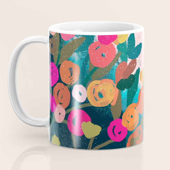 Abstract florals- pink and teal blue Coffee Mug Gallery Image 3