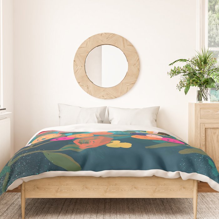 Abstract florals- pink and teal blue Duvet Cover Gallery Image 3