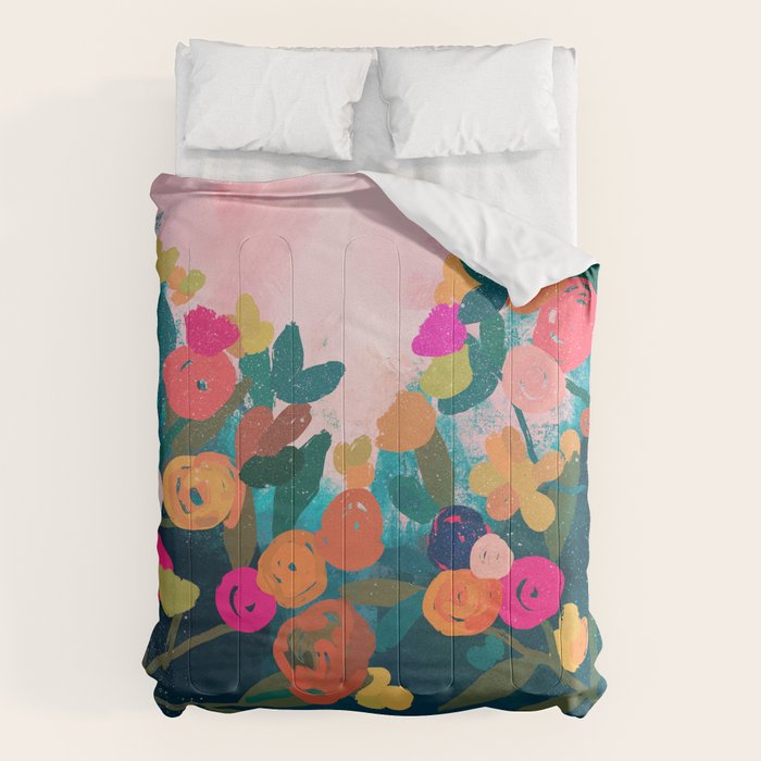 Abstract florals- pink and teal blue Comforter Gallery Image 1