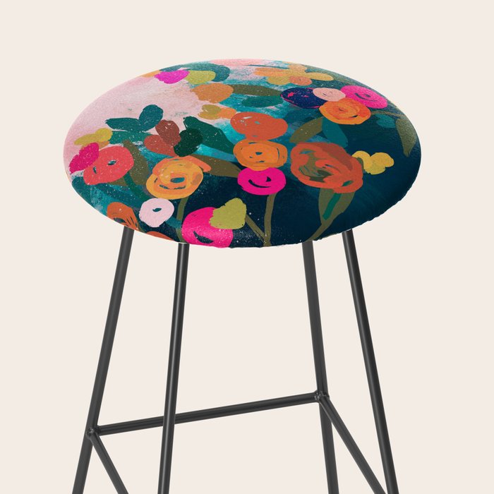Abstract florals- pink and teal blue Stool Gallery Image 2