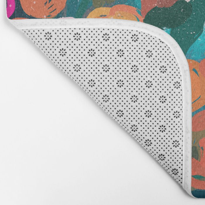 Abstract florals- pink and teal blue Bath Mat Gallery Image 2