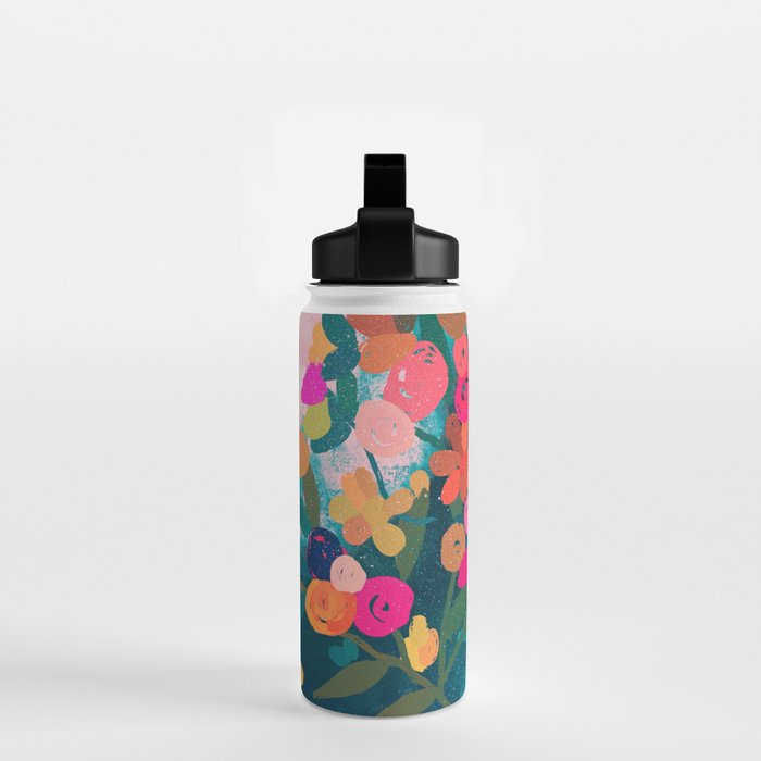 Abstract florals- pink and teal blue Water Bottle Gallery Image 2