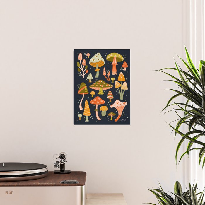 Mystic Mushrooms - Khaki & Green on Navy Poster Gallery Image 2