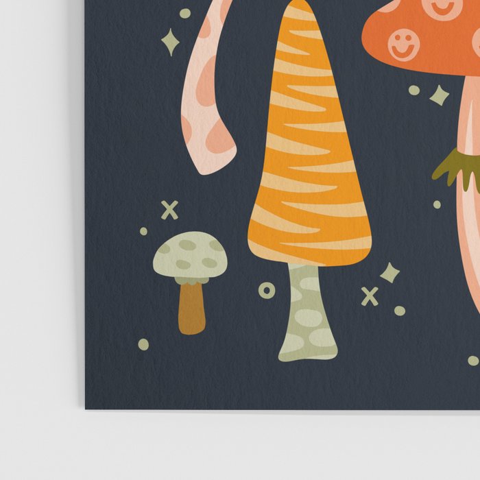 Mystic Mushrooms - Khaki & Green on Navy Poster Gallery Image 3