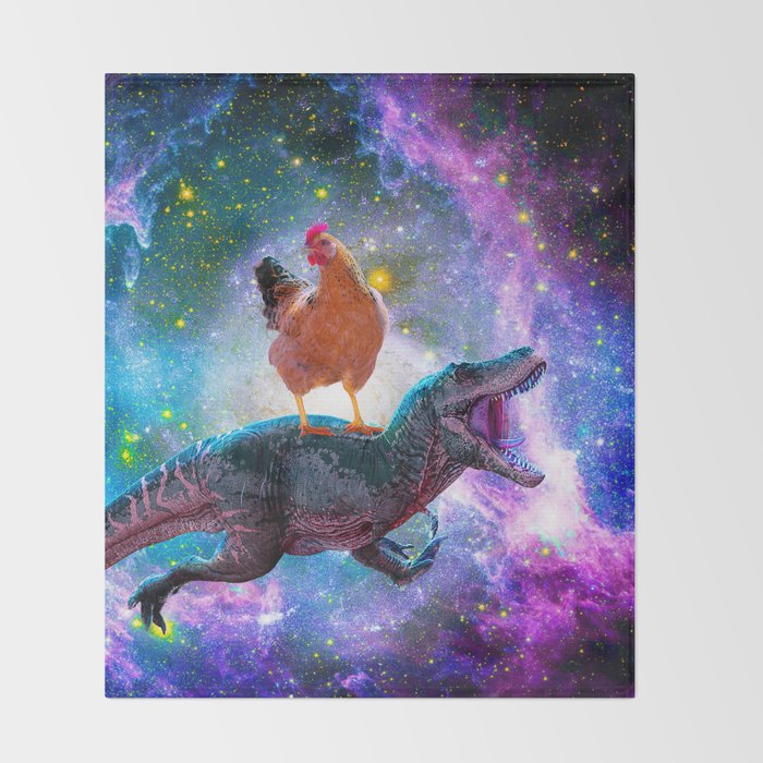 Chicken Riding Dinosaur In Space Throw Blanket Gallery Image 2