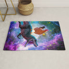 Chicken Riding Dinosaur In Space Rug Gallery Image 1