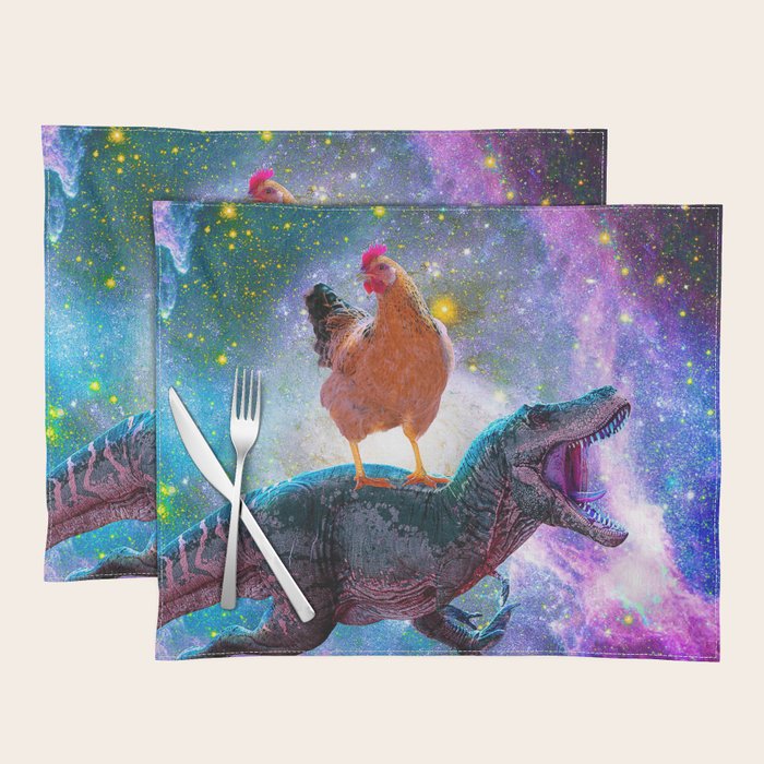 Chicken Riding Dinosaur In Space Placemat Gallery Image 1
