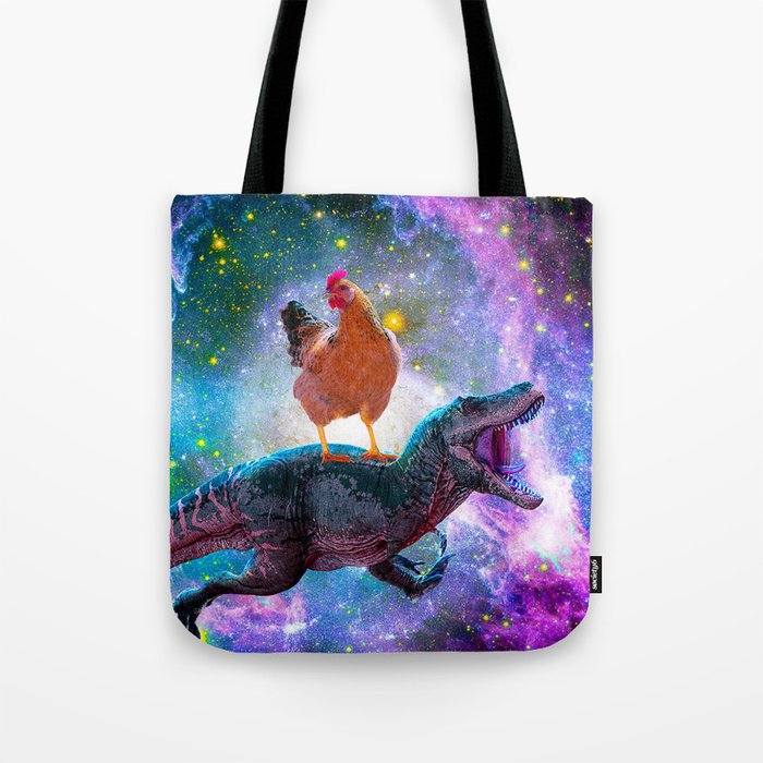 Chicken Riding Dinosaur In Space Tote Bag Gallery Image 1