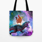 Chicken Riding Dinosaur In Space Tote Bag Gallery Image 1