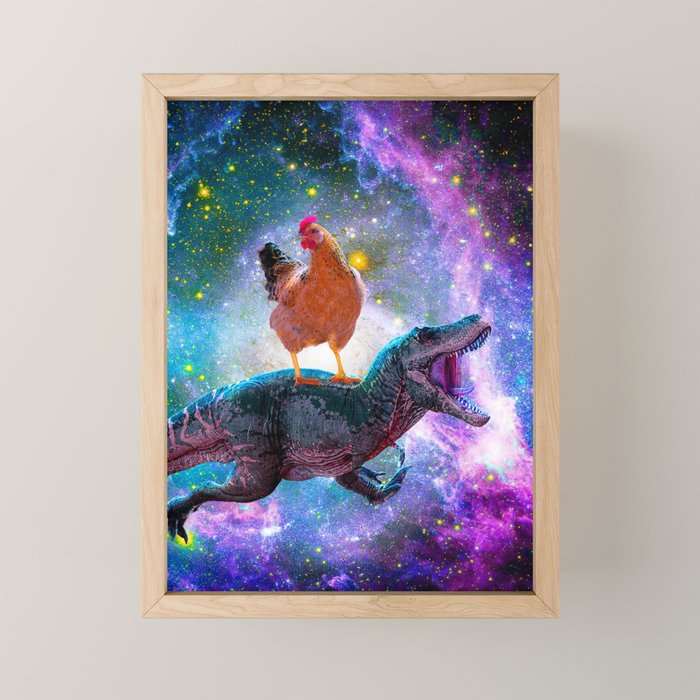 Chicken Riding Dinosaur In Space Mini Art Print Gallery Image 1