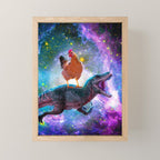 Chicken Riding Dinosaur In Space Mini Art Print Gallery Image 1