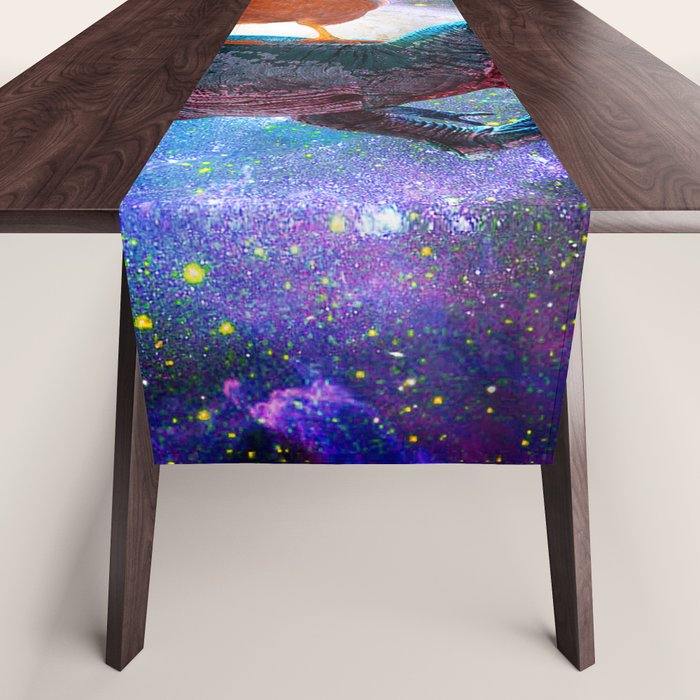 Chicken Riding Dinosaur In Space Table Runner Gallery Image 1