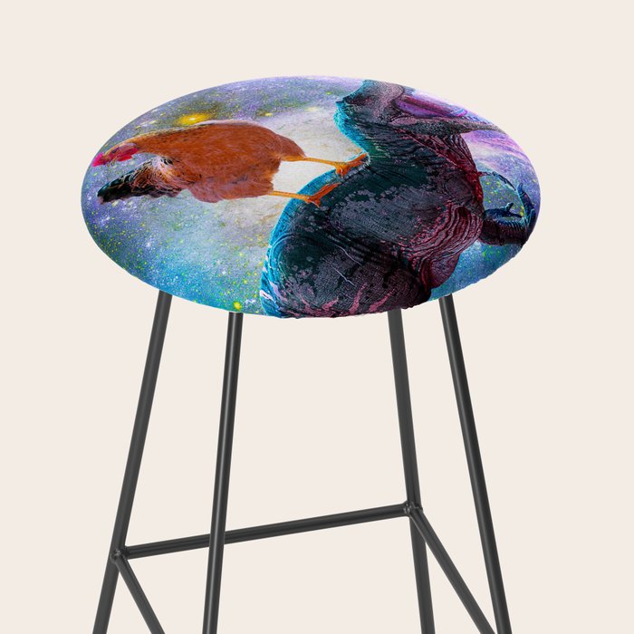 Chicken Riding Dinosaur In Space Stool Gallery Image 2
