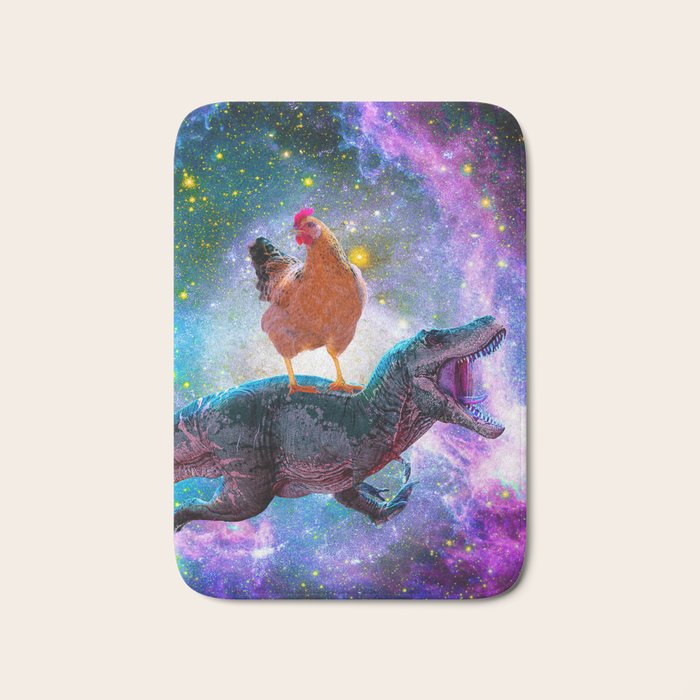 Chicken Riding Dinosaur In Space Bath Mat Gallery Image 1