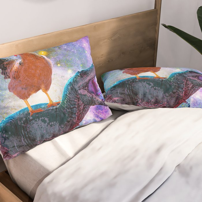 Chicken Riding Dinosaur In Space Pillow Sham Gallery Image 2