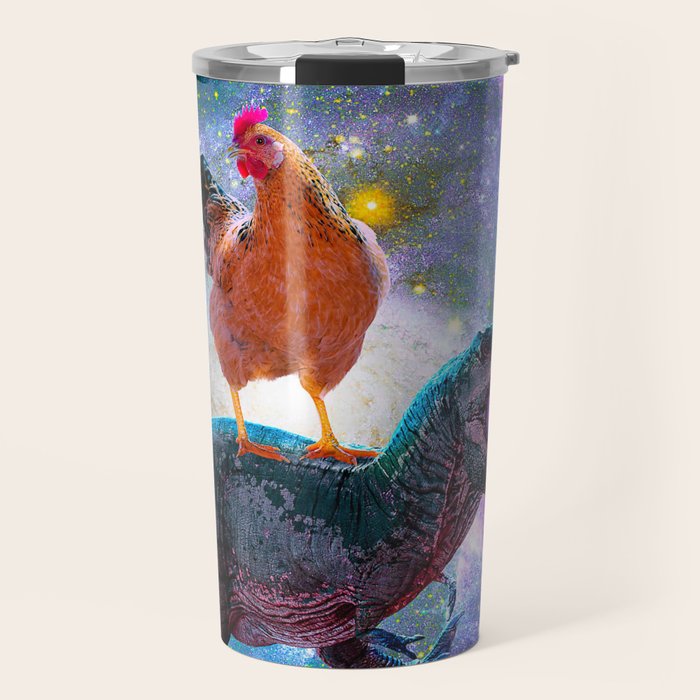 Chicken Riding Dinosaur In Space Travel Mug Gallery Image 1