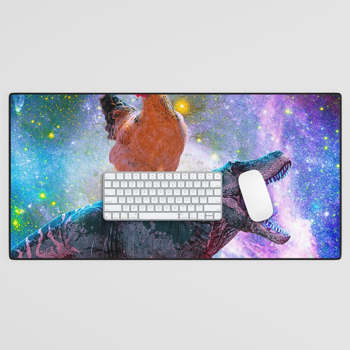 Chicken Riding Dinosaur In Space Desk Mat Gallery Image 1