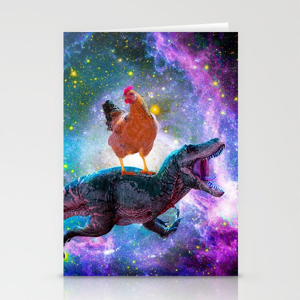 Chicken Riding Dinosaur In Space Stationery Card Gallery Image 2