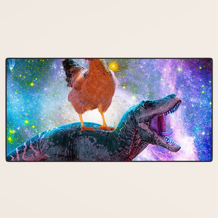 Chicken Riding Dinosaur In Space Desk Mat Gallery Image 3