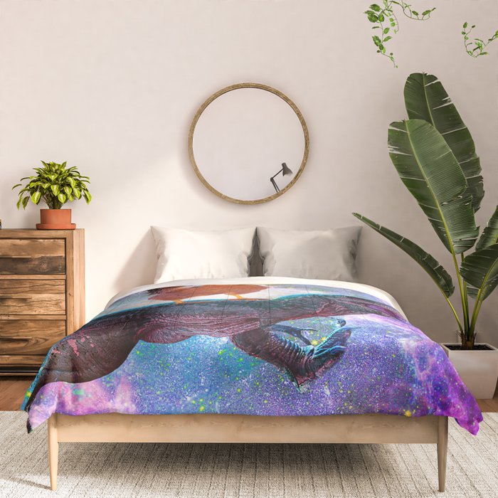 Chicken Riding Dinosaur In Space Comforter Gallery Image 3