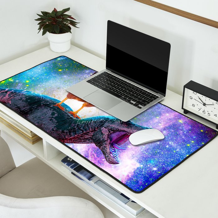 Chicken Riding Dinosaur In Space Desk Mat Gallery Image 2